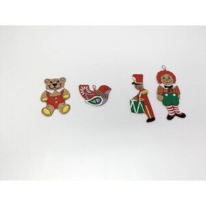 Vintage 1979 hand painted wooden holiday Christmas ornaments